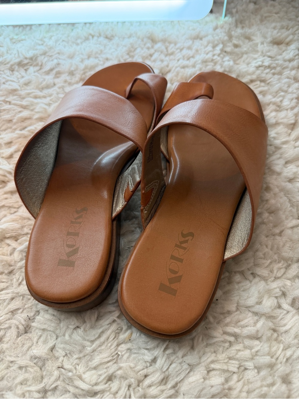 Tan Leather Cross-Strap Toe-Loop Sandals - Picture 6 of 8